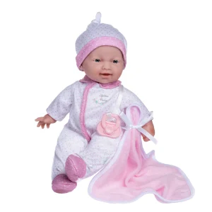 Muñeca La Baby blanco y rosa 28 cm para dormir con pijama, chupete y manta